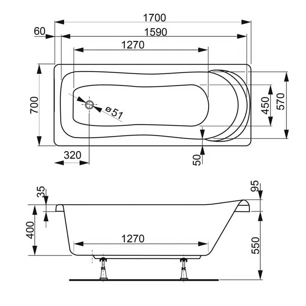 Акриловая прямоугольная ванна VagnerPlast Penelope 170×70 VPBA177PEN2E-04 с каркасом VPK17070 и фронтальным экраном VPPA17002FP2-04
