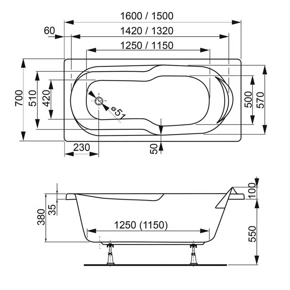 Акриловая прямоугольная ванна VagnerPlast Nymfa 160×70 VPBA167NYM2E-04 с каркасом VPK16070 и фронтальным экраном VPPA16001FP2-04