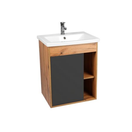 Тумба-умывальник VIANT Бостон 70 подвесная графит VBOS70COG-T1STP с раковиной COMO 70 S-UM-COM70/1-w РАСПРОДАЖА витринный экземпляр