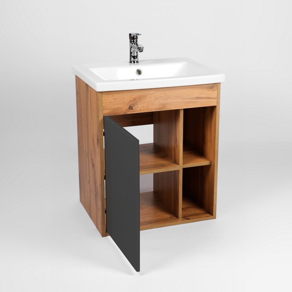 Тумба-умывальник VIANT Бостон 70 подвесная графит VBOS70COG-T1STP с раковиной COMO 70 S-UM-COM70/1-w РАСПРОДАЖА витринный экземпляр