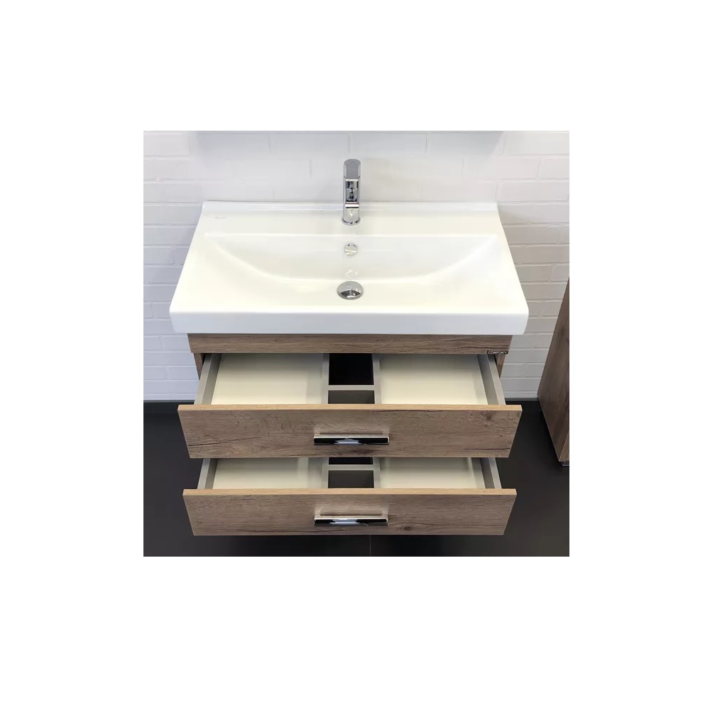 Никосия 80П Тумба-умывальник 53х80х45 см Дуб темный с раковиной Fest 80 FST80SLWB01 РАСПРОДАЖА витринный экземпляр