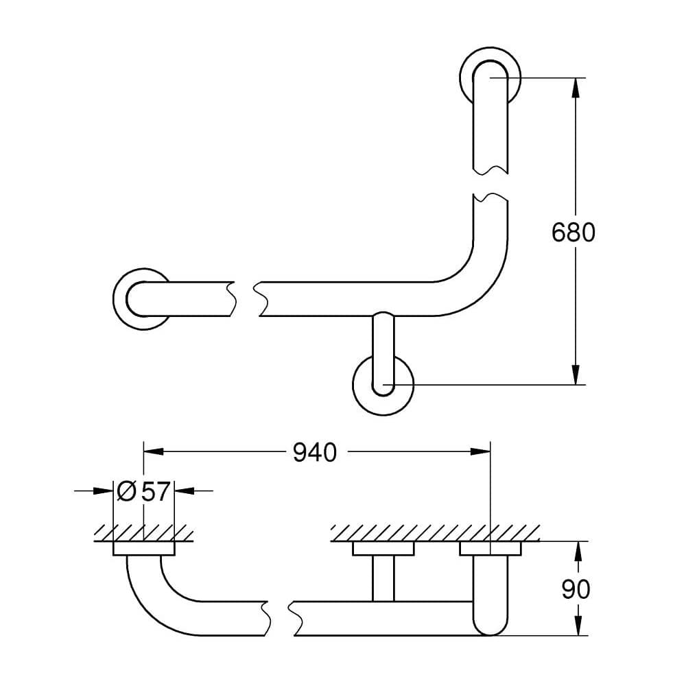 Поручень для ванны угловой Grohe Essentials 40797001 940x600 мм, хром РАСПРОДАЖА