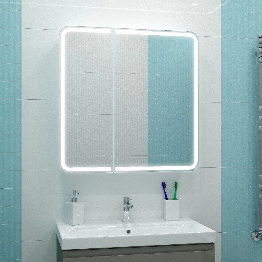 Зеркало-шкаф Elliott LED 800х800 с датчиком движения и розеткой МВК014 РАСПРОДАЖА витринный экземпляр