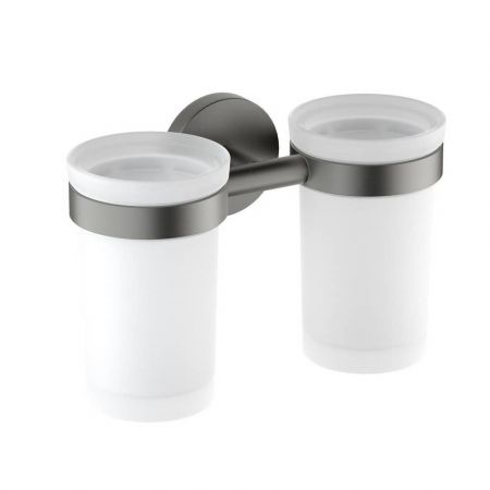 Стакан с держателем Aquatek Европа AQ4117BGM, двойной, черный шлифованный хром