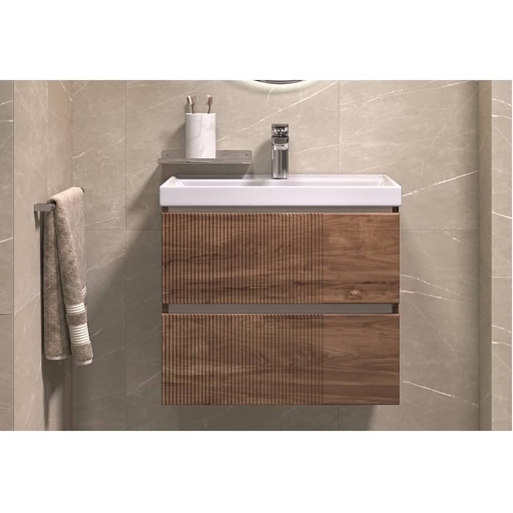 Подвесная тумба Velvex Mondi 600-0-2 (Madera Classica Slim) акация темная с раковиной Classica Slim 60