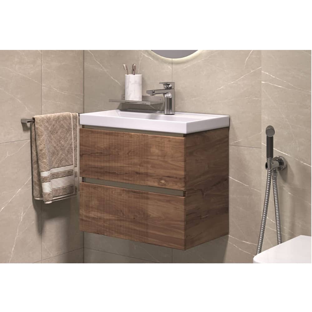 Подвесная тумба Velvex Mondi 600-0-2 (Madera Classica Slim) акация темная с раковиной Classica Slim 60