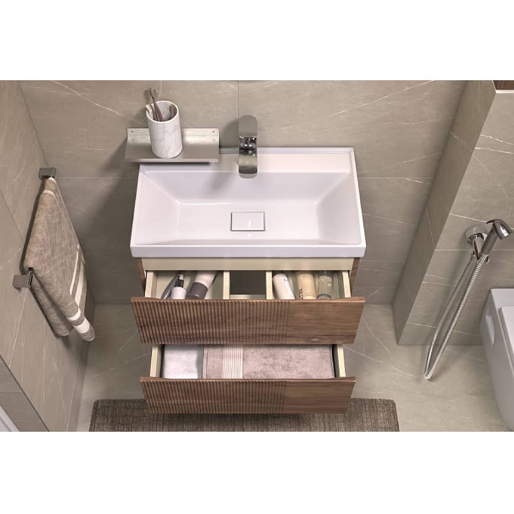 Подвесная тумба Velvex Mondi 600-0-2 (Madera Classica Slim) акация темная с раковиной Classica Slim 60