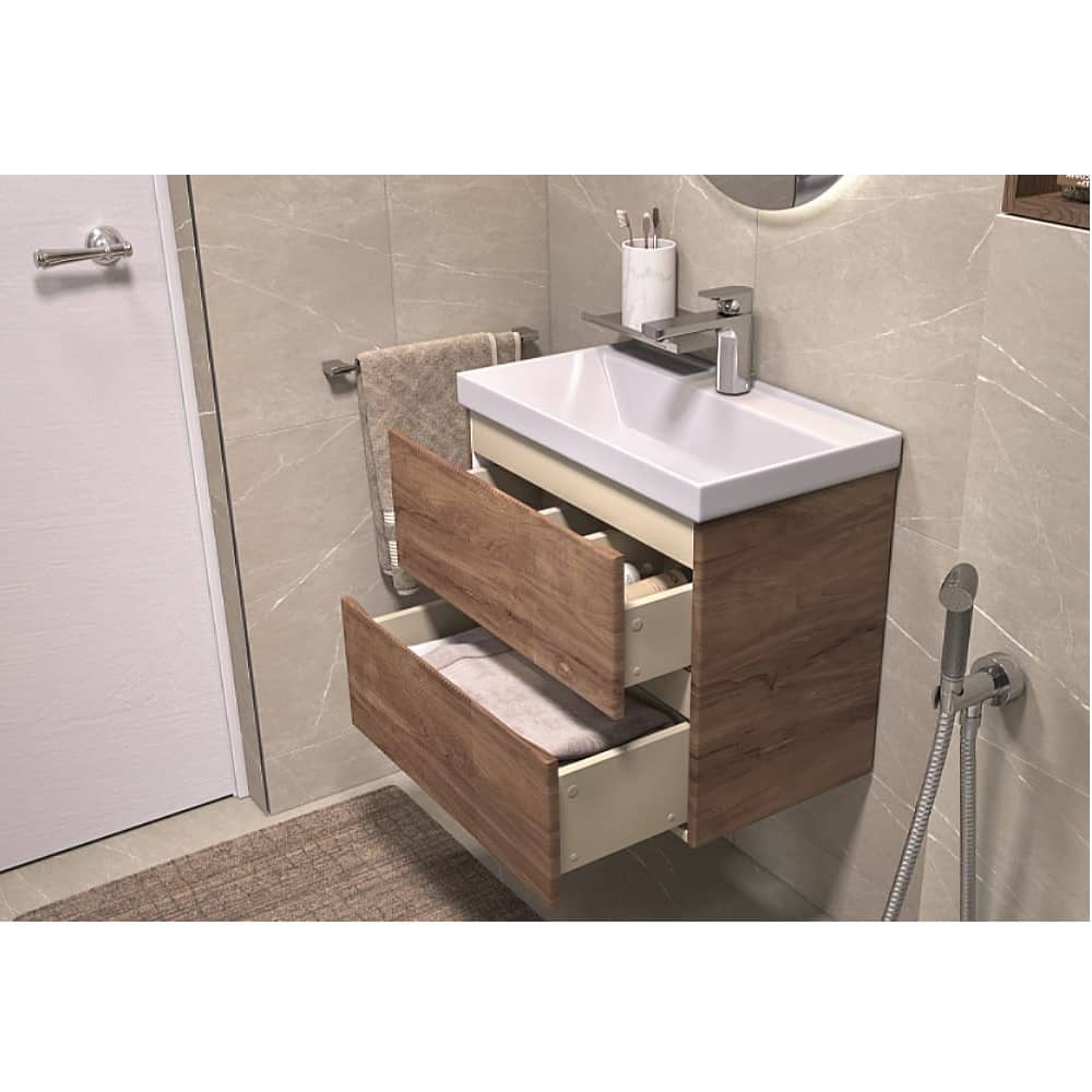 Подвесная тумба Velvex Mondi 600-0-2 (Madera Classica Slim) акация темная с раковиной Classica Slim 60