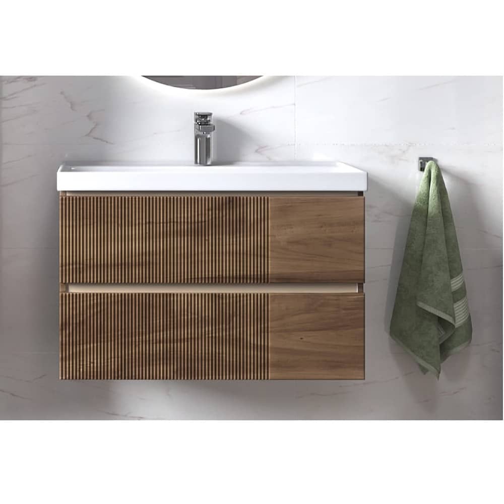 Подвесная тумба Velvex Mondi 800-0-2 (Madera Classica Slim) акация темная с раковиной Classica Slim 80