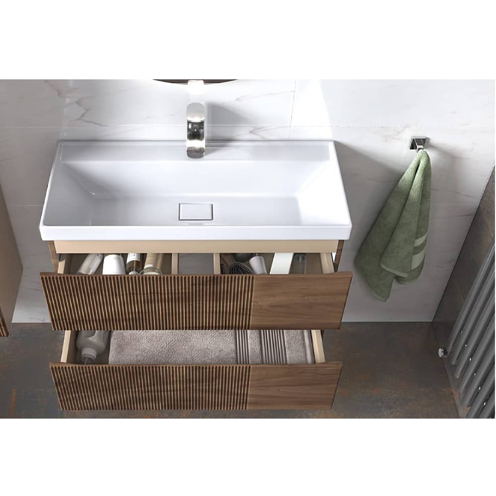 Подвесная тумба Velvex Mondi 800-0-2 (Madera Classica Slim) акация темная с раковиной Classica Slim 80