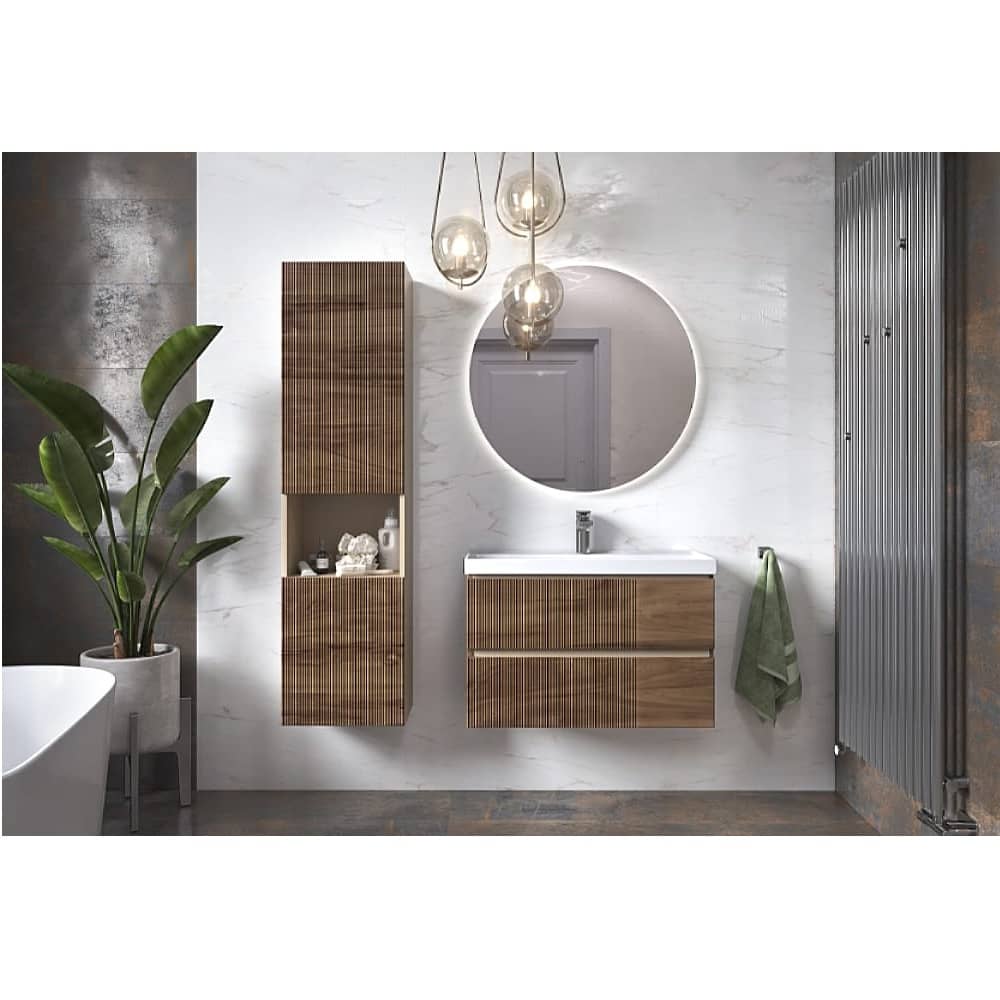Подвесная тумба Velvex Mondi 800-0-2 (Madera Classica Slim) акация темная с раковиной Classica Slim 80