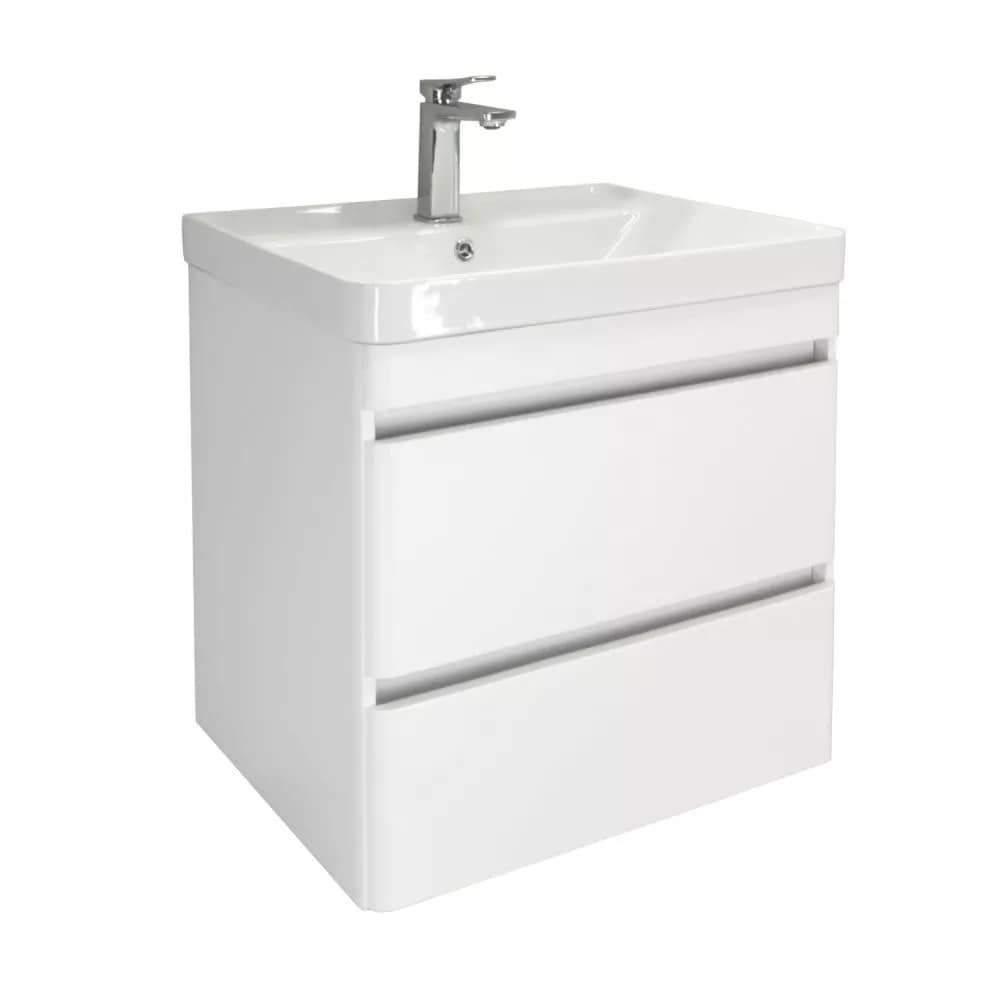 Тумба-умывальник подвесная Comforty Енисей-60П2 белый глянец c раковиной 4460