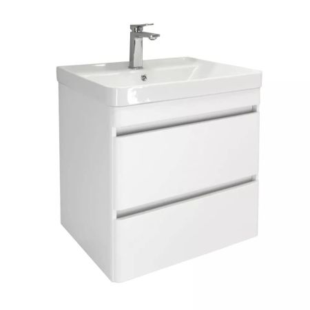 Тумба-умывальник подвесная Comforty Енисей-60П2 белый глянец c раковиной 4460