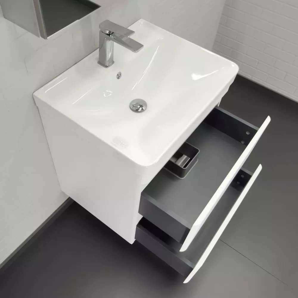 Тумба-умывальник подвесная Comforty Енисей-60П2 белый глянец c раковиной 4460