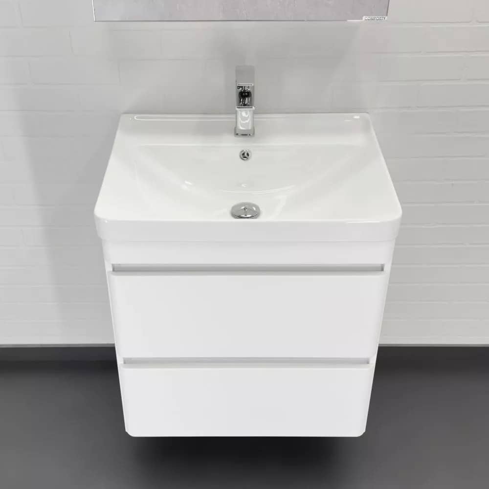 Тумба-умывальник подвесная Comforty Енисей-60П2 белый глянец c раковиной 4460