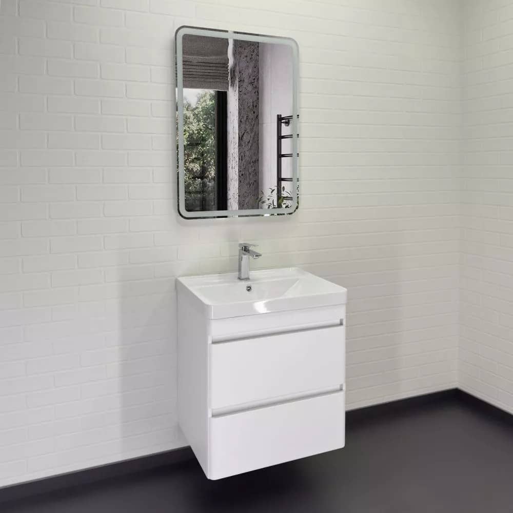 Тумба-умывальник подвесная Comforty Енисей-60П2 белый глянец c раковиной 4460