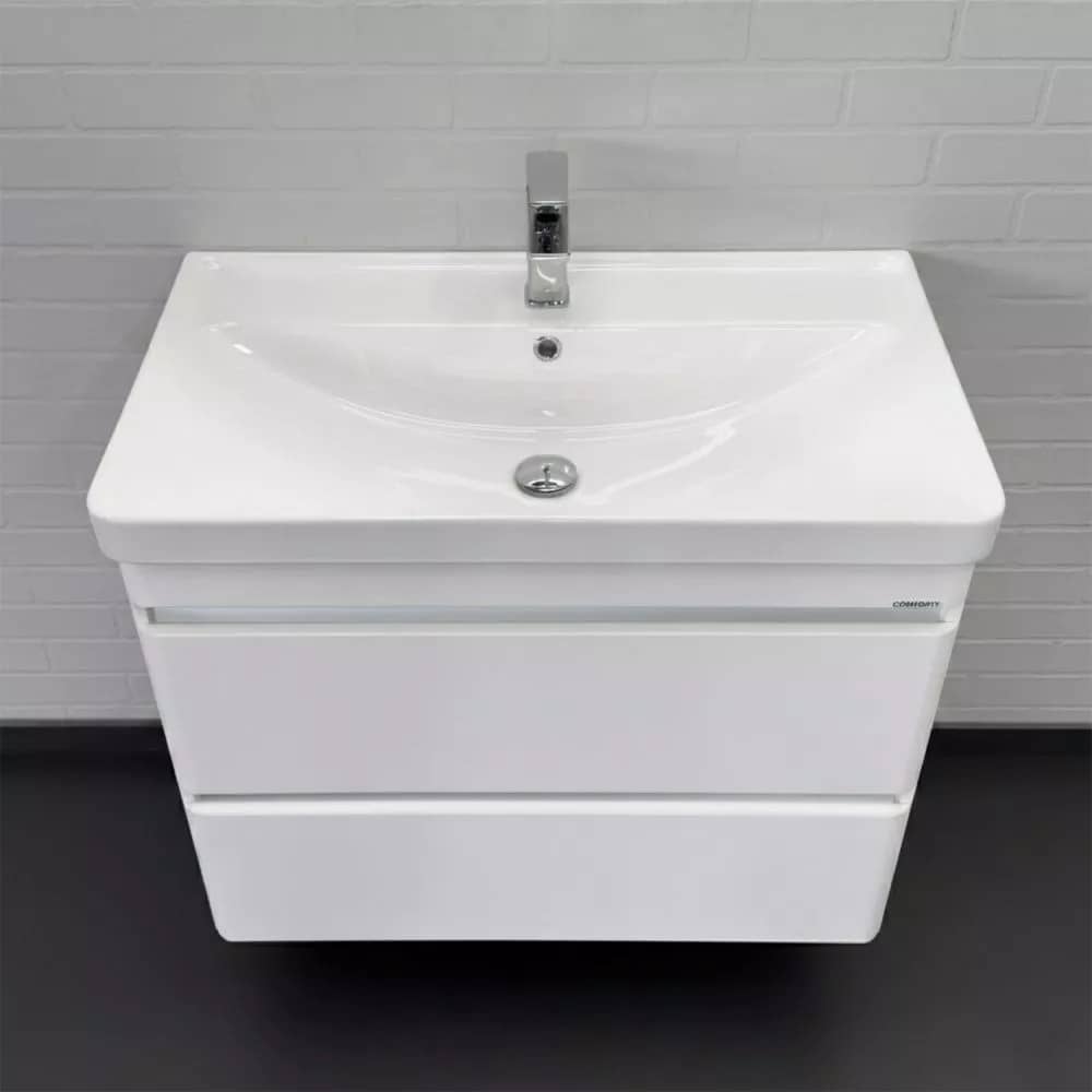 Тумба-умывальник подвесная Comforty Енисей-80П2 белый глянец c раковиной 4480