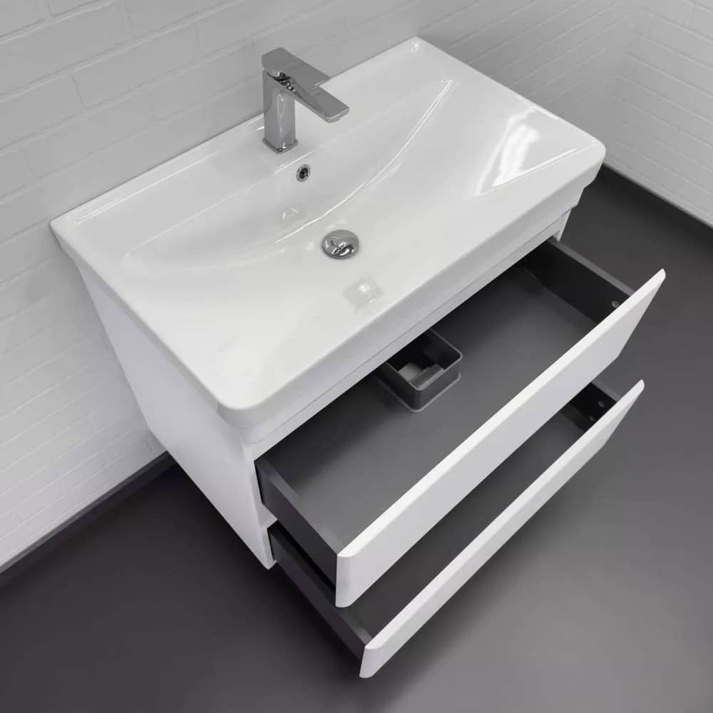 Тумба-умывальник подвесная Comforty Енисей-80П2 белый глянец c раковиной 4480