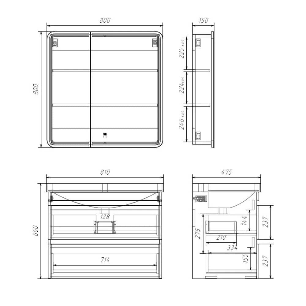 Тумба-умывальник подвесная Comforty Енисей-80П2 белый глянец c раковиной 4480