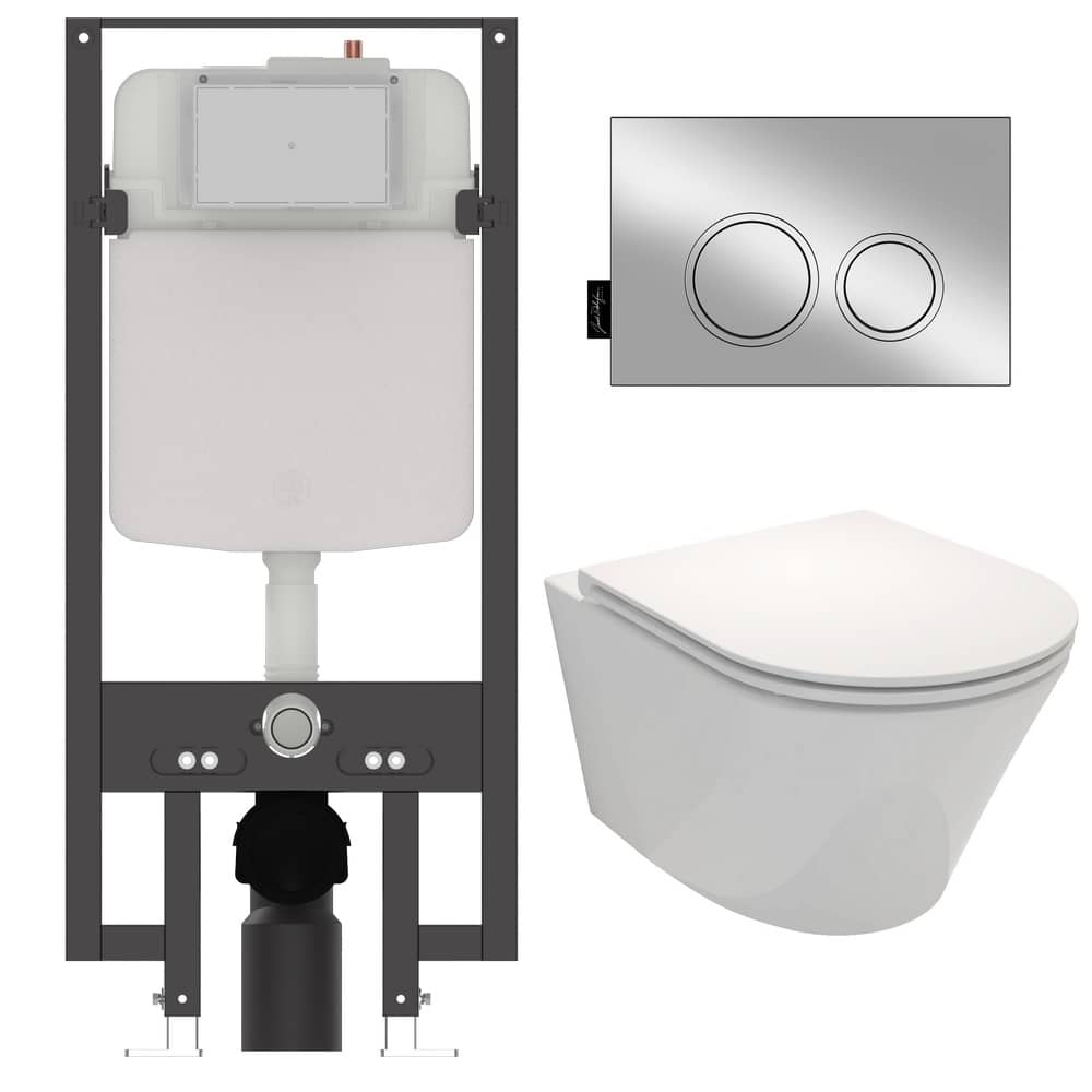 Комплект подвесного унитаза с сиденьем, инсталляцией и двойной клавишей смыва (хром) Jacob Delafon Rodin+ E39933-CP