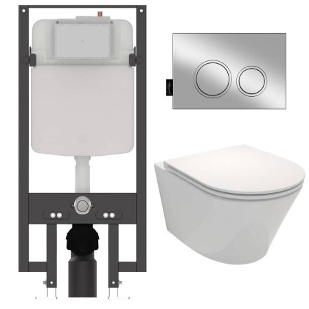 Комплект подвесного унитаза с сиденьем, инсталляцией и двойной клавишей смыва (хром) Jacob Delafon Rodin+ E39933-CP