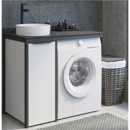 Лозанна 100 Тумба под стирал. машину, белая, черная столешница, раковина Comforty 9111