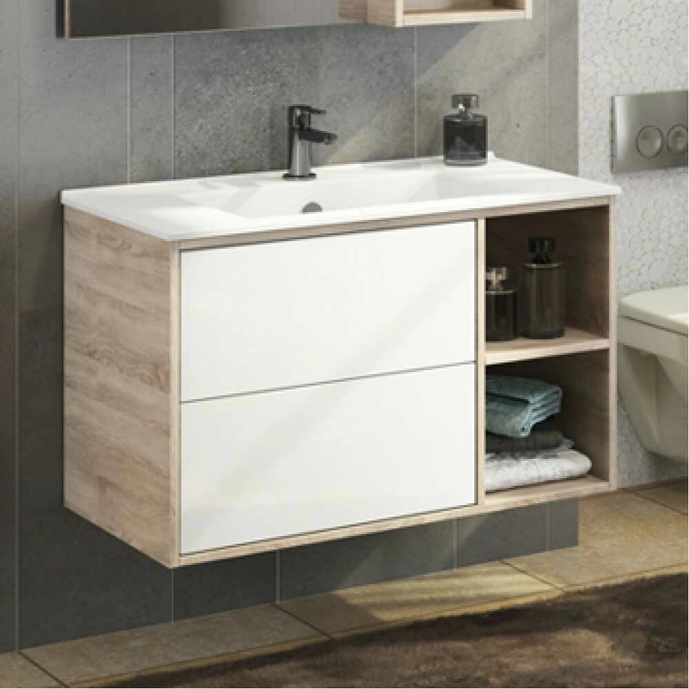 Гамбург 90 Тумба-умывальник Дуб сонома 56х91х46 см с раковиной Comforty 90E Гамбург 90 Тумба-умывальник Дуб сонома 56х91х46 см с раковиной Comforty 90E
