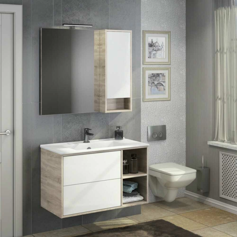 Гамбург 90 Тумба-умывальник Дуб сонома 56х91х46 см с раковиной Comforty 90E Гамбург 90 Тумба-умывальник Дуб сонома 56х91х46 см с раковиной Comforty 90E