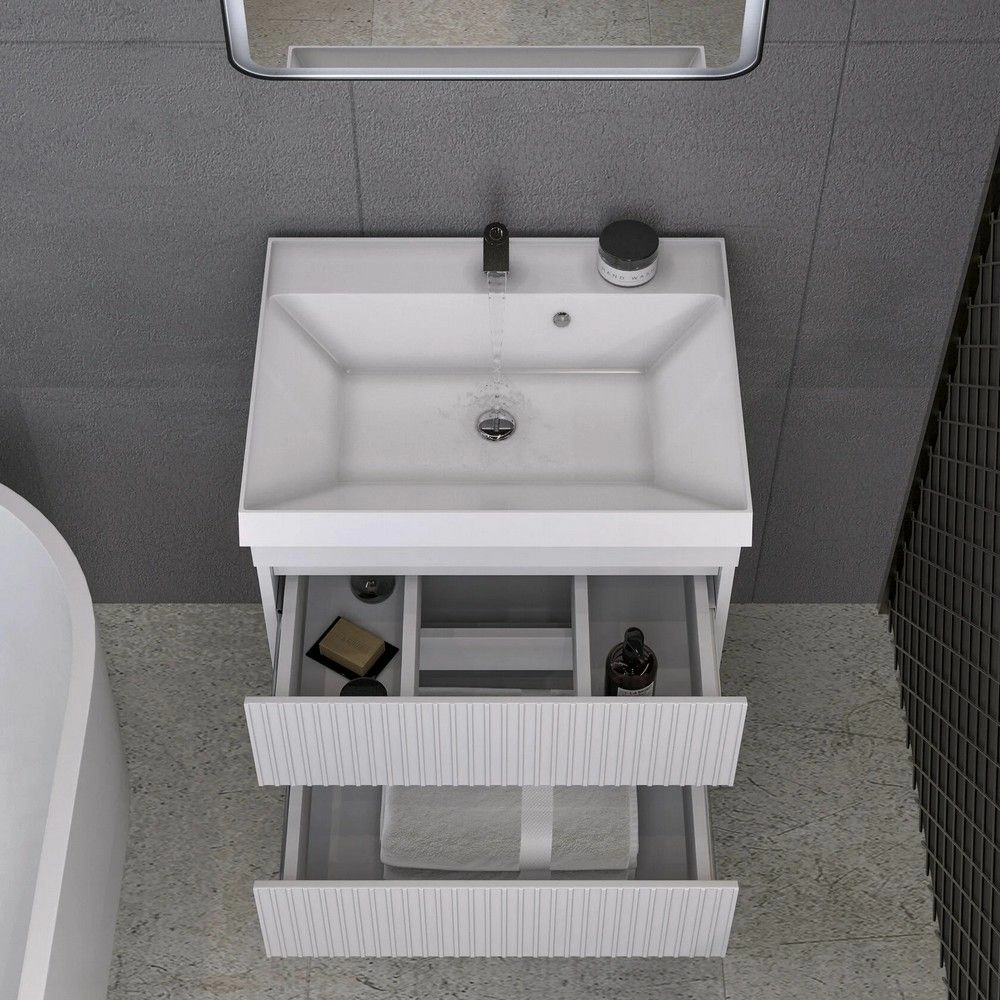 Тумба подвесная GardaHome Scanno 60 SC-T60-W белая с ящиками и фрезеровкой с раковиной Дакота Тумба подвесная GardaHome Scanno 60 SC-T60-W белая с ящиками и фрезеровкой с раковиной Дакота
