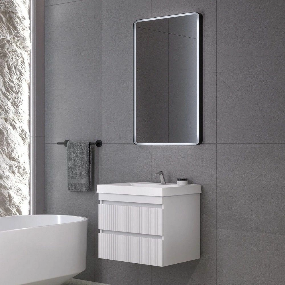 Тумба подвесная GardaHome Scanno 60 SC-T60-W белая с ящиками и фрезеровкой с раковиной Дакота Тумба подвесная GardaHome Scanno 60 SC-T60-W белая с ящиками и фрезеровкой с раковиной Дакота