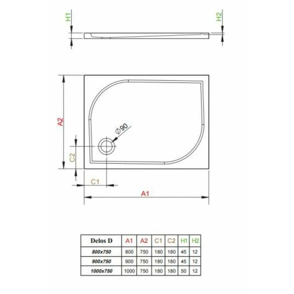 Поддон акриловый DELOS D 1000x750x50 4D17555-03 Поддон акриловый DELOS D 1000x750x50 4D17555-03