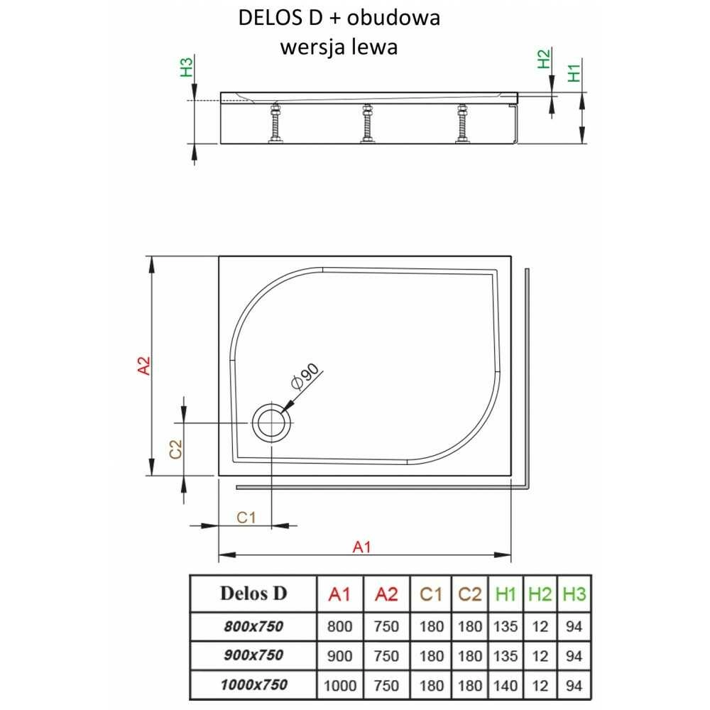 Поддон акриловый DELOS D 900x750x140x10 4D97514-03L + панель Поддон акриловый DELOS D 900x750x140x10 4D97514-03L + панель