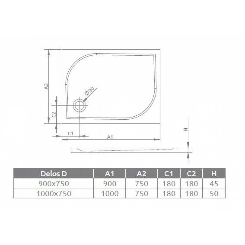 Поддон акриловый DELOS D 900x750x45 4D97545-03 Поддон акриловый DELOS D 900x750x45 4D97545-03