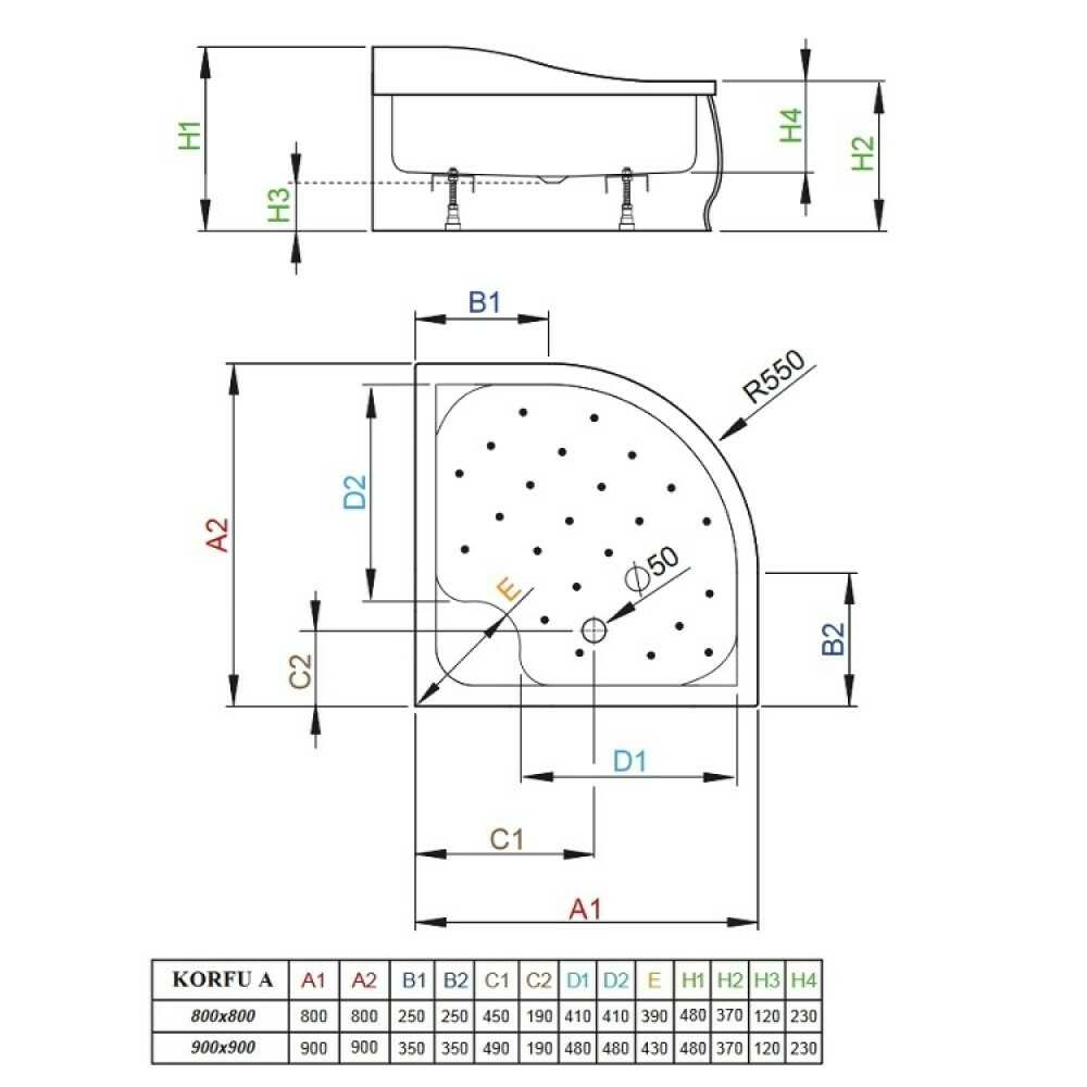 Поддон акриловый KORFU A 800x800x370 4S88400-03 Поддон акриловый KORFU A 800x800x370 4S88400-03