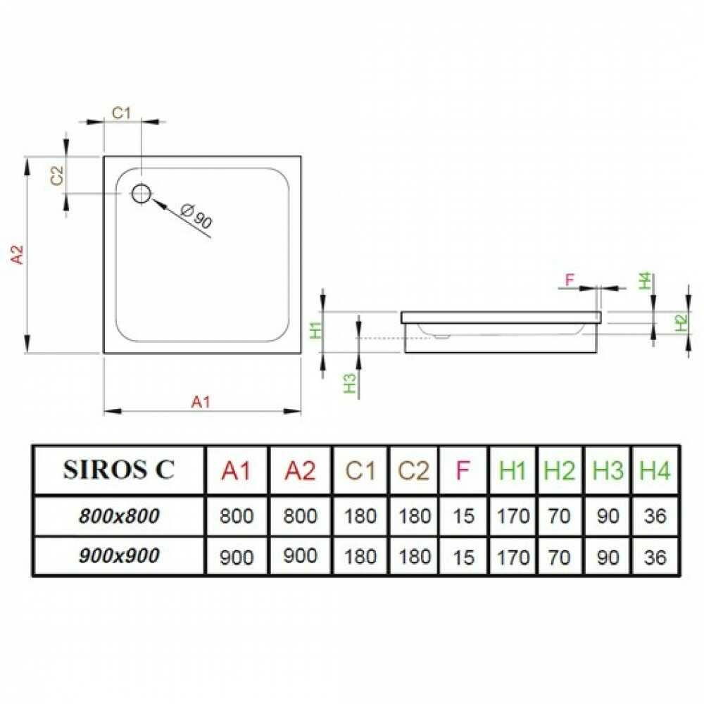 Поддон акриловый SIROS C 90x90x17 SBC9917-1 пенопл. для облиц. Поддон акриловый SIROS C 90x90x17 SBC9917-1 пенопл. для облиц.