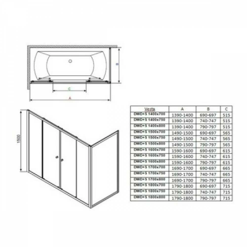 Шторка для ванны VESTA DWD140 203140-01 + S 80 204080-01 стекло прозр. Шторка для ванны VESTA DWD140 203140-01 + S 80 204080-01 стекло прозр.