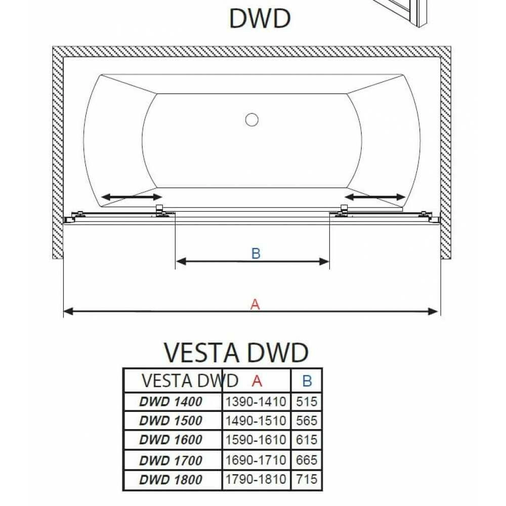 Шторка для ванны VESTA DWD170 203170-01 (1700x1500) стекло прозр. Шторка для ванны VESTA DWD170 203170-01 (1700x1500) стекло прозр.
